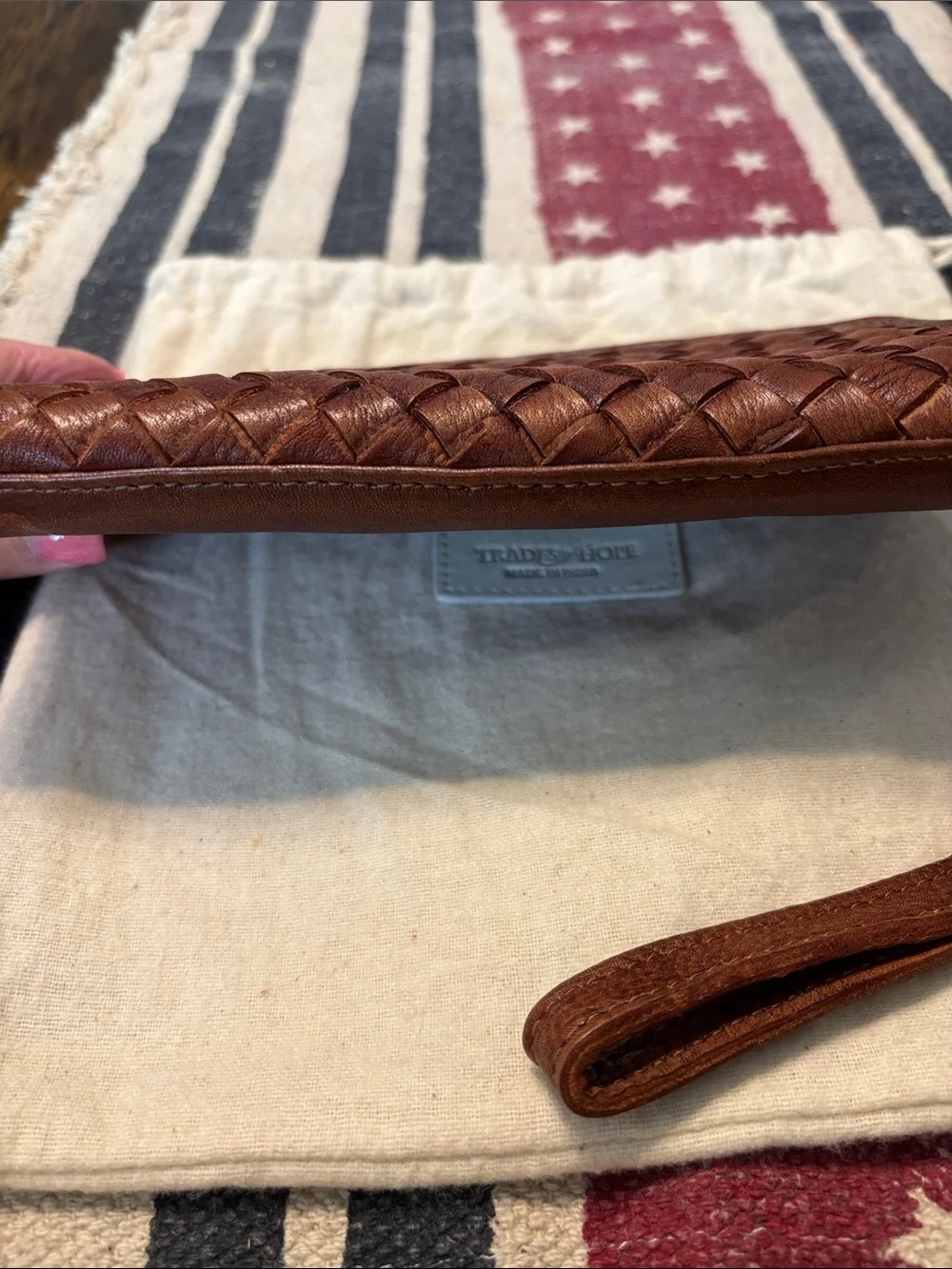 Trades of Hope Woven Leather Wristlet Wallet in Brown
